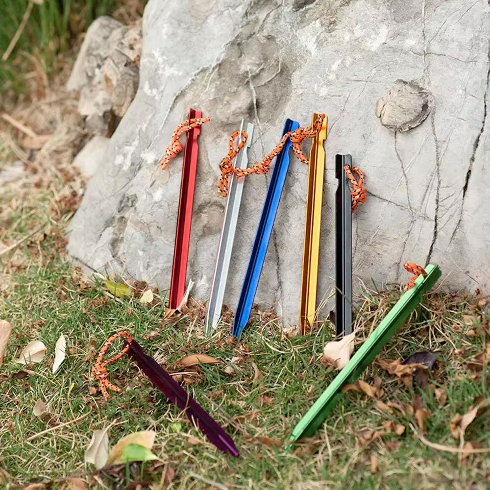 20 x Red Tent Stakes 18CM Tri-Beam Tent Pegs with Rope Ground Nails Stakes