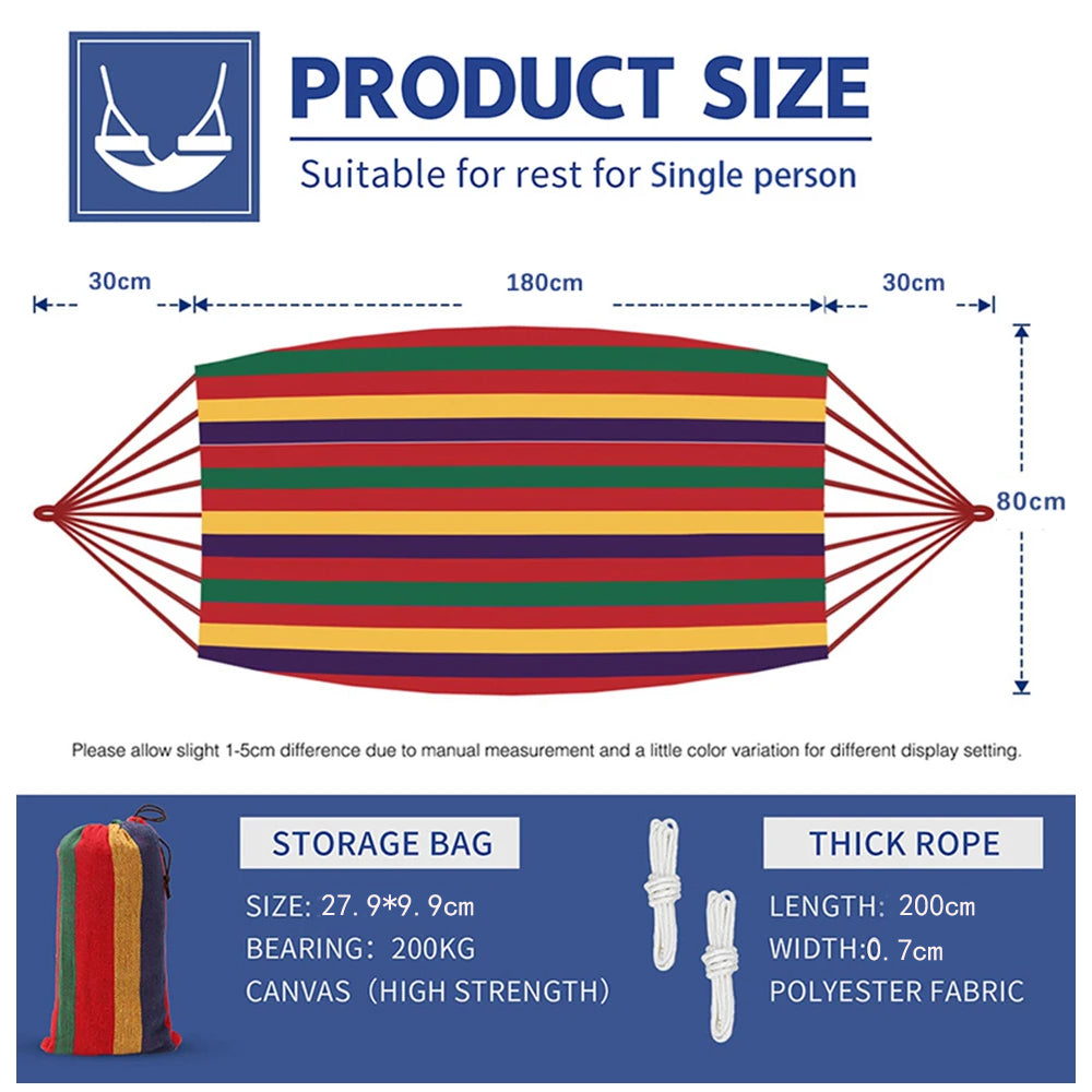 1 x Red Canvas Hammock Camping Swing with Tree Ropes Load-bearing Up to 200kg