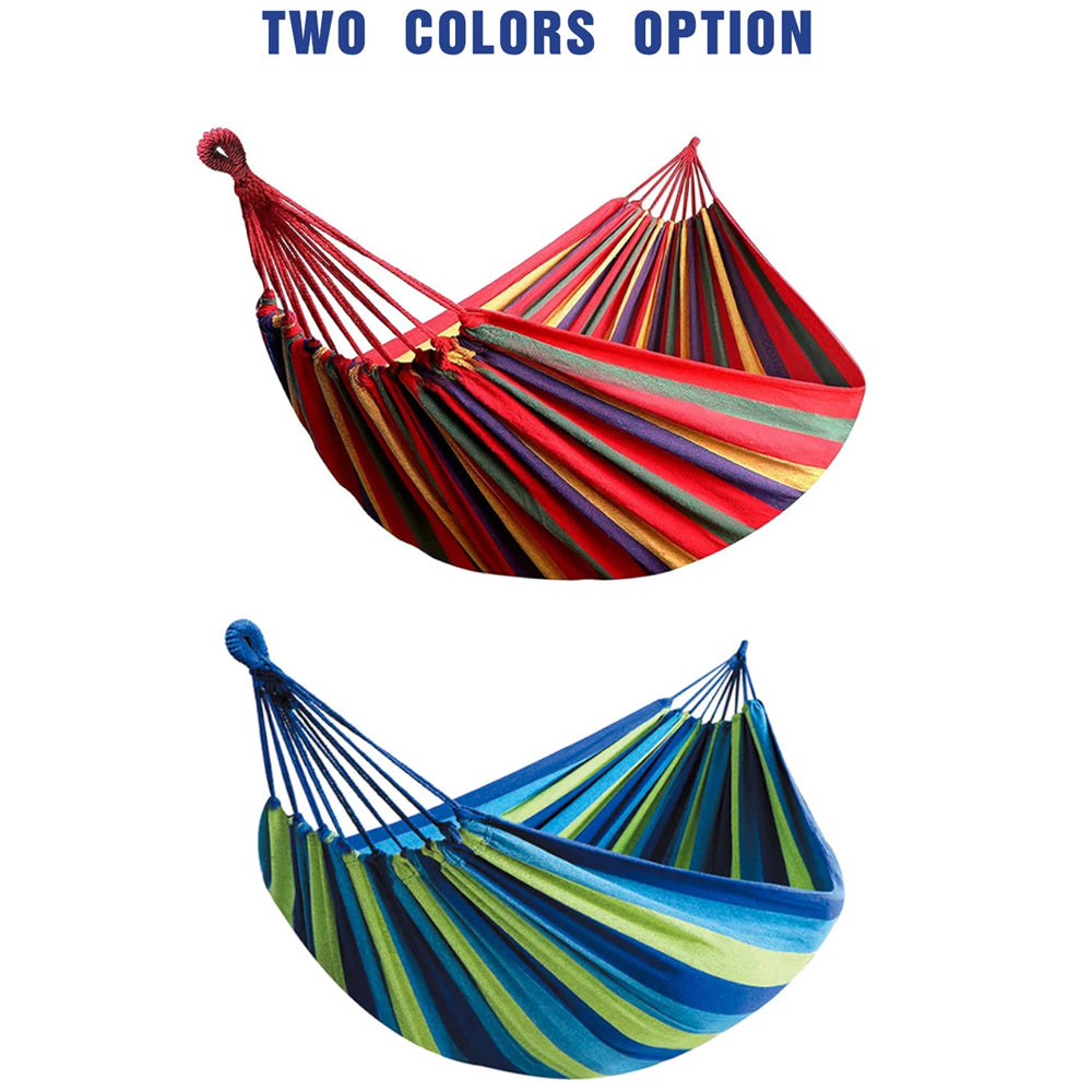 1 x Blue Canvas Hammock Camping Swing with Tree Ropes Load-bearing Up to 200kg