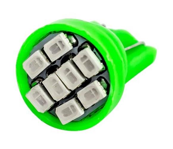 100 x GREEN T10 8SMD 1206 High Brightness LEDs Flat Face 12v (100pcs)
