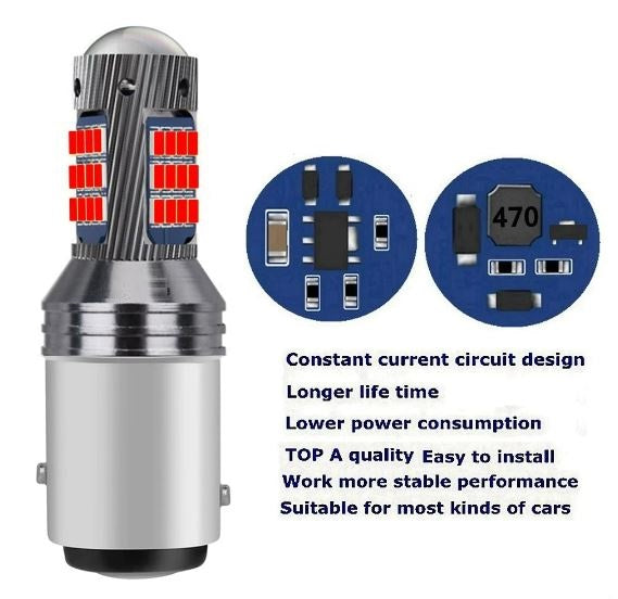 2 x Red BAY15D 1157 42smd Super Bright Stop/Tail LED Globes Red Pair (2pcs)