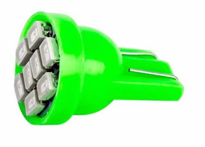 100 x GREEN T10 8SMD 1206 High Brightness LEDs Flat Face 12v (100pcs)