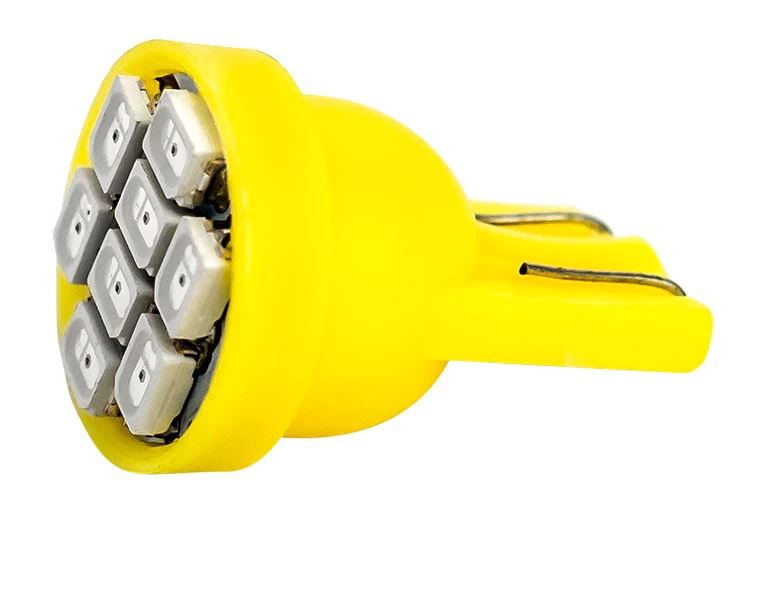 10 x YELLOW T10 8SMD 1206 High Brightness LEDs Flat Face 12v (10pcs)