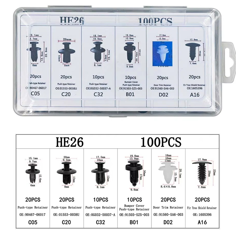 100 x Car Fender Door Trim Panel Push Fasteners Rivet Clips Bumper Retainer Clip