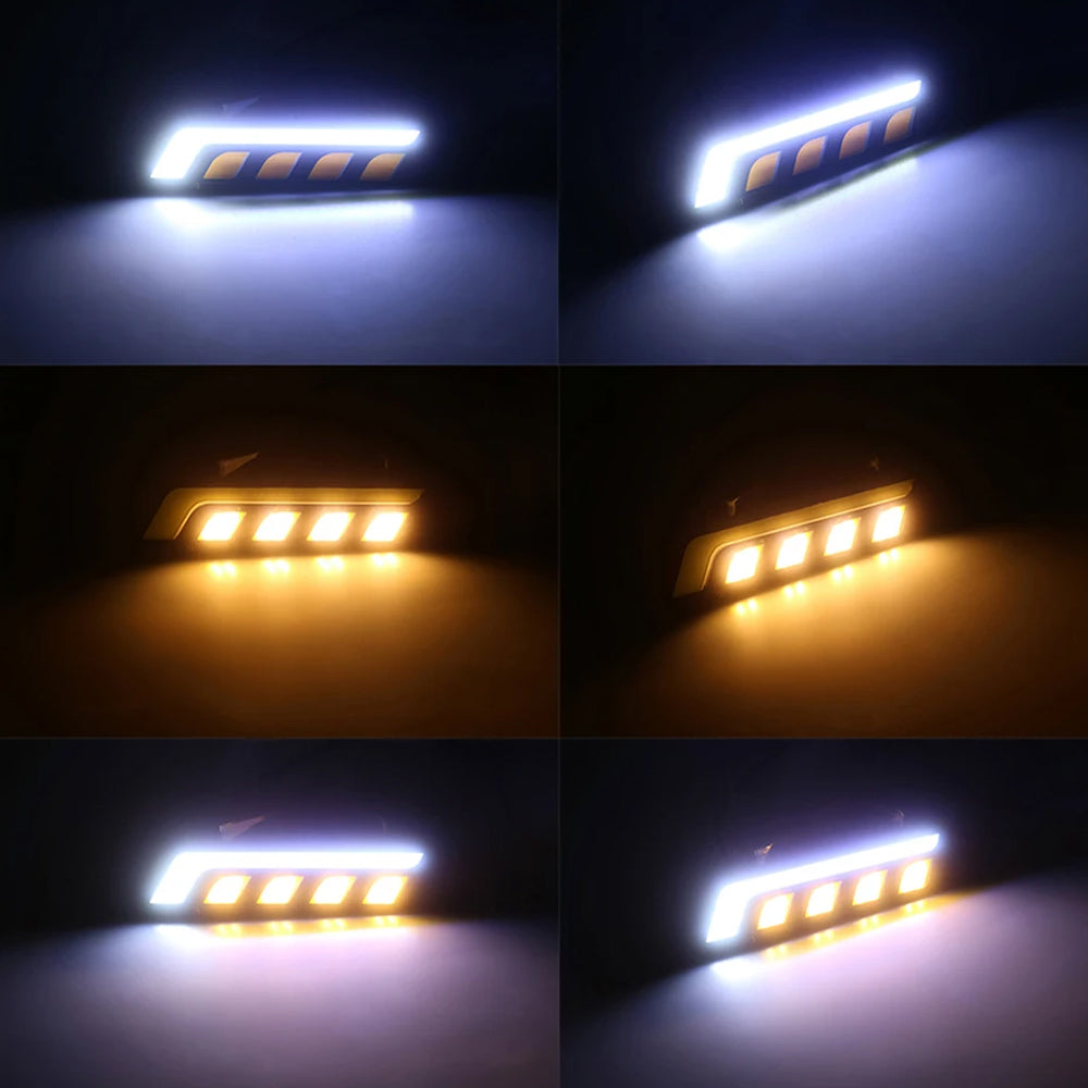 2 x Car LED Daytime Running Lights Dual Colour White Yellow 12V COB Style DRL