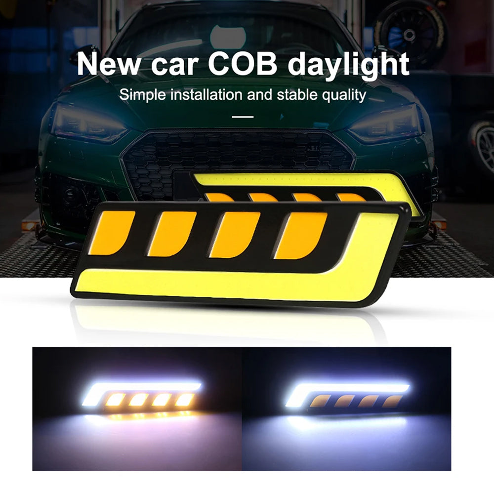2 x Car LED Daytime Running Lights Dual Colour White Yellow 12V COB Style DRL