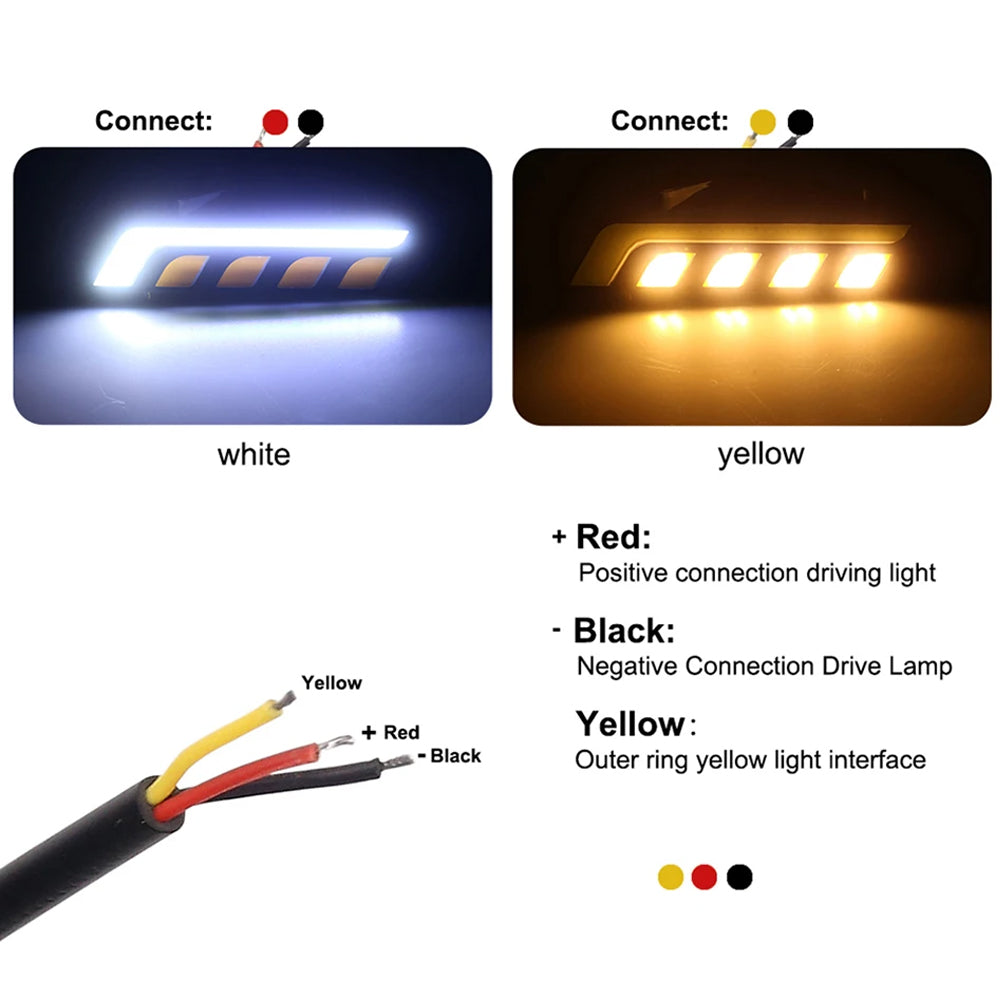 2 x Car LED Daytime Running Lights Dual Colour White Yellow 12V COB Style DRL