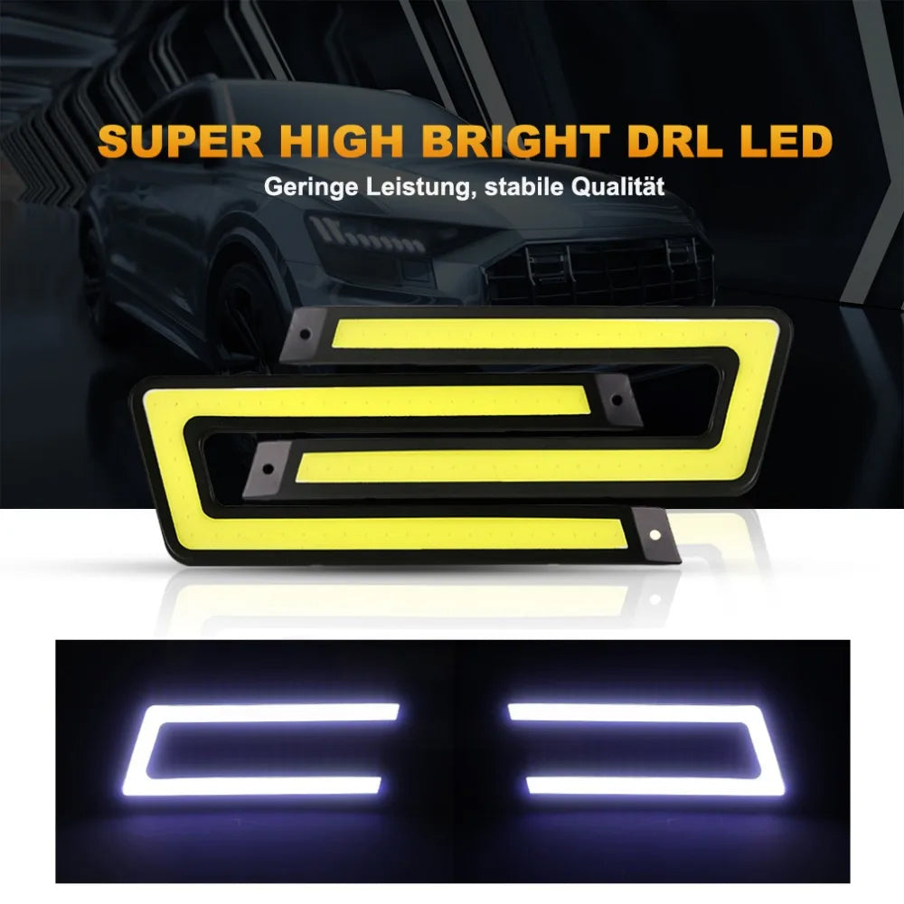 2 x Car LED DRL Daytime Running Lights 12V COB-U Style Daytime Running Lights