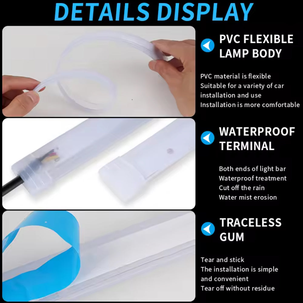2 x 45cm Car LED DRL Daytime Running Light Flexible Strip Light Blue to Yellow