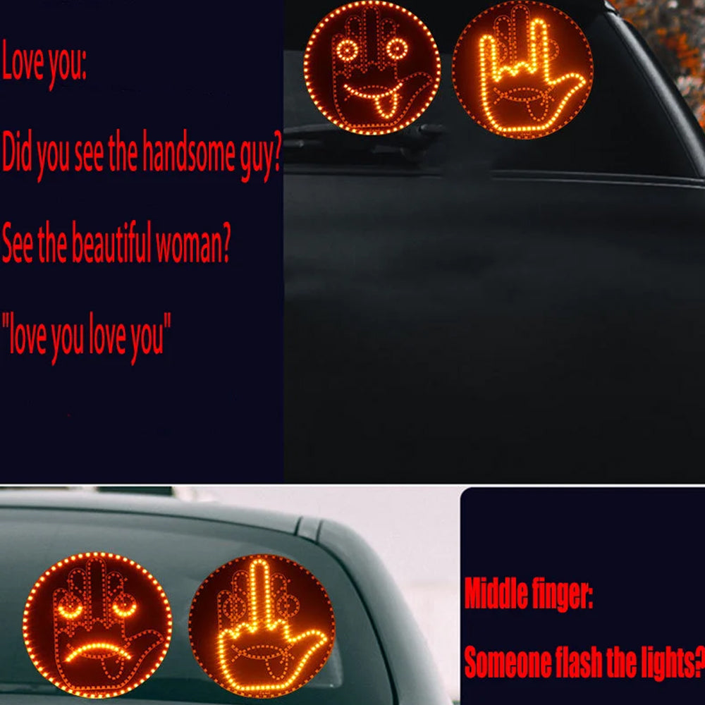 Car LED Gesture Light Remote Control Finger Face Rear Window Expression Lamp