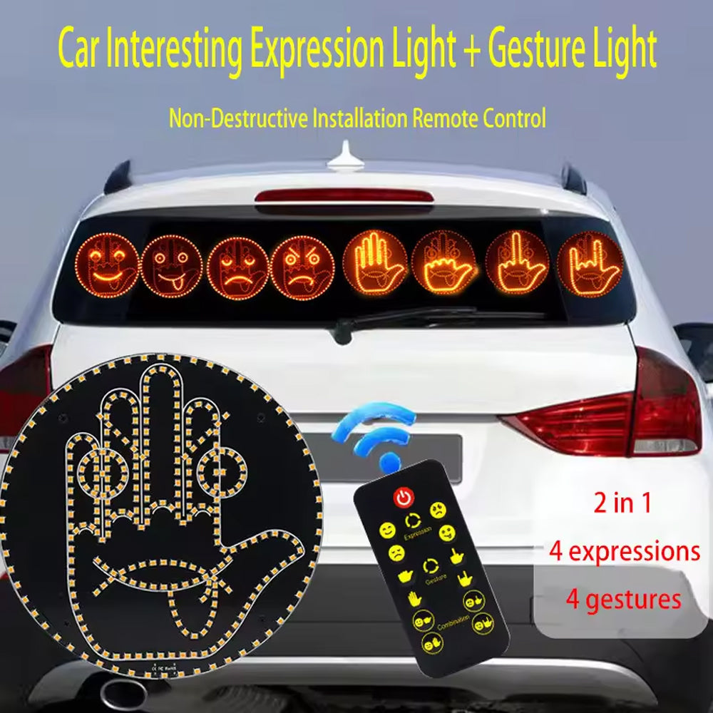 Car LED Gesture Light Remote Control Finger Face Rear Window Expression Lamp