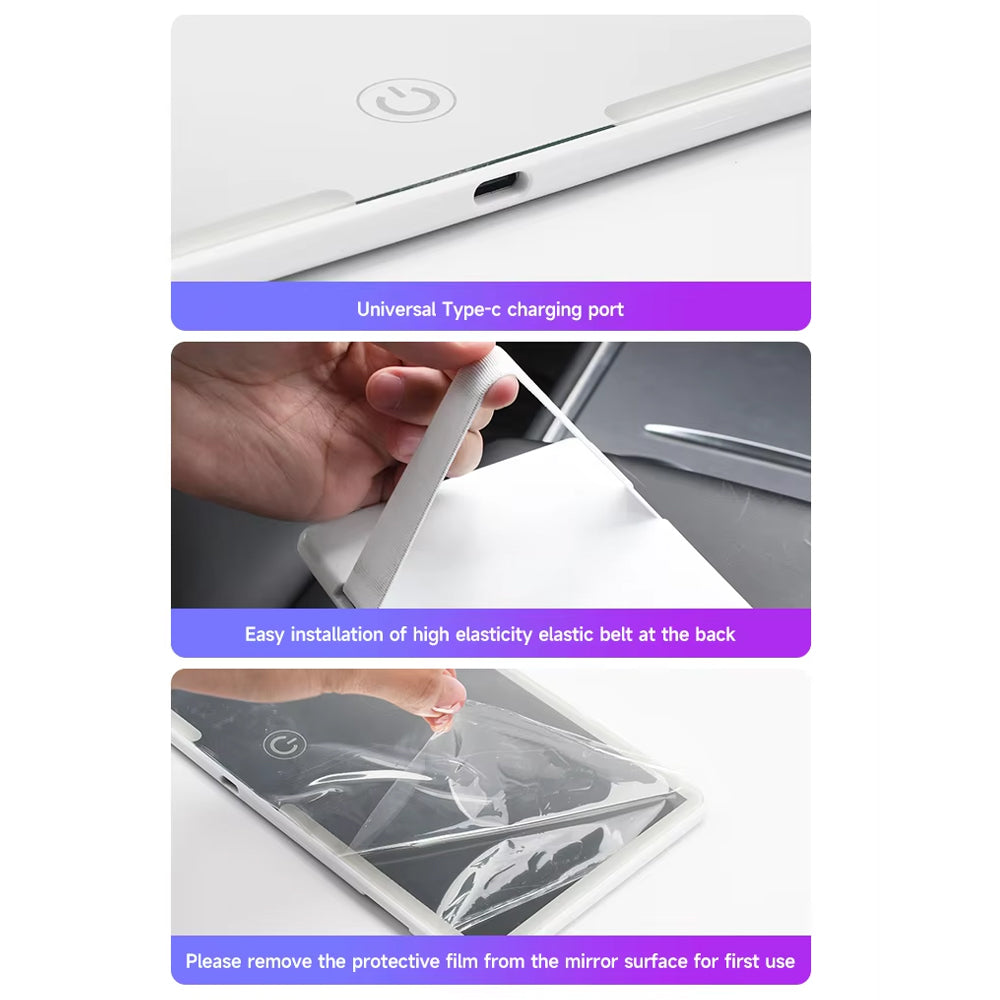 Car Makeup Mirror Interior Sun Visor Plate LED HD Vanity Mirror Makeup Mirror
