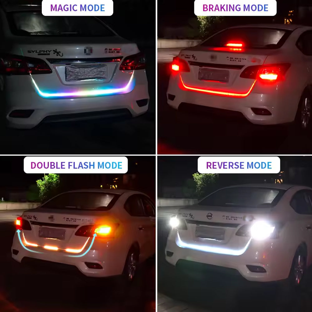 120cm Car Rear Trunk Tail Light Rainbow Dynamic Reverse Stop/Tail LED Strip Lamp