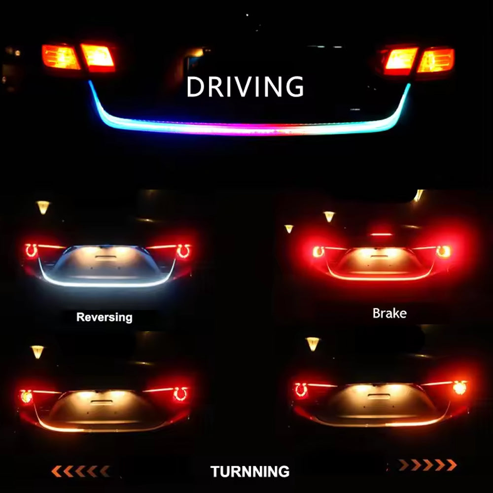 120cm Car Rear Trunk Tail Light Rainbow Dynamic Reverse Stop/Tail LED Strip Lamp