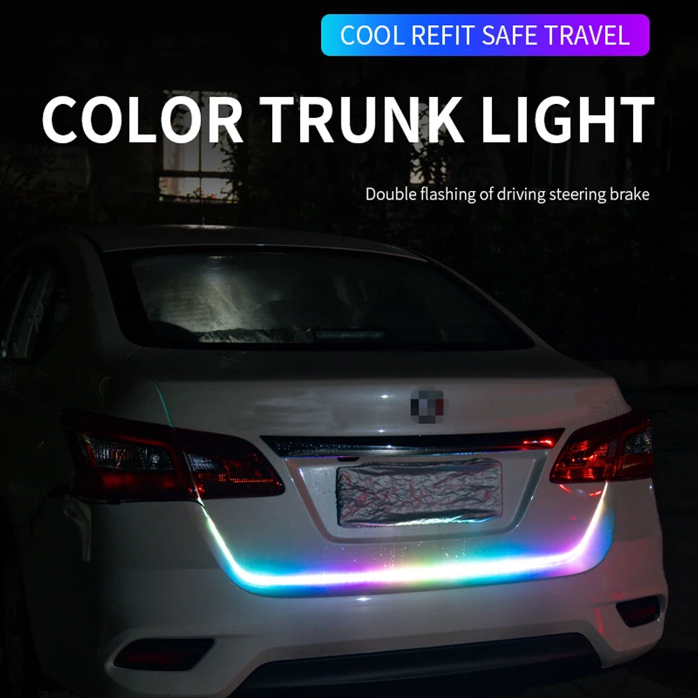 120cm Car Rear Trunk Tail Light Rainbow Dynamic Reverse Stop/Tail LED Strip Lamp