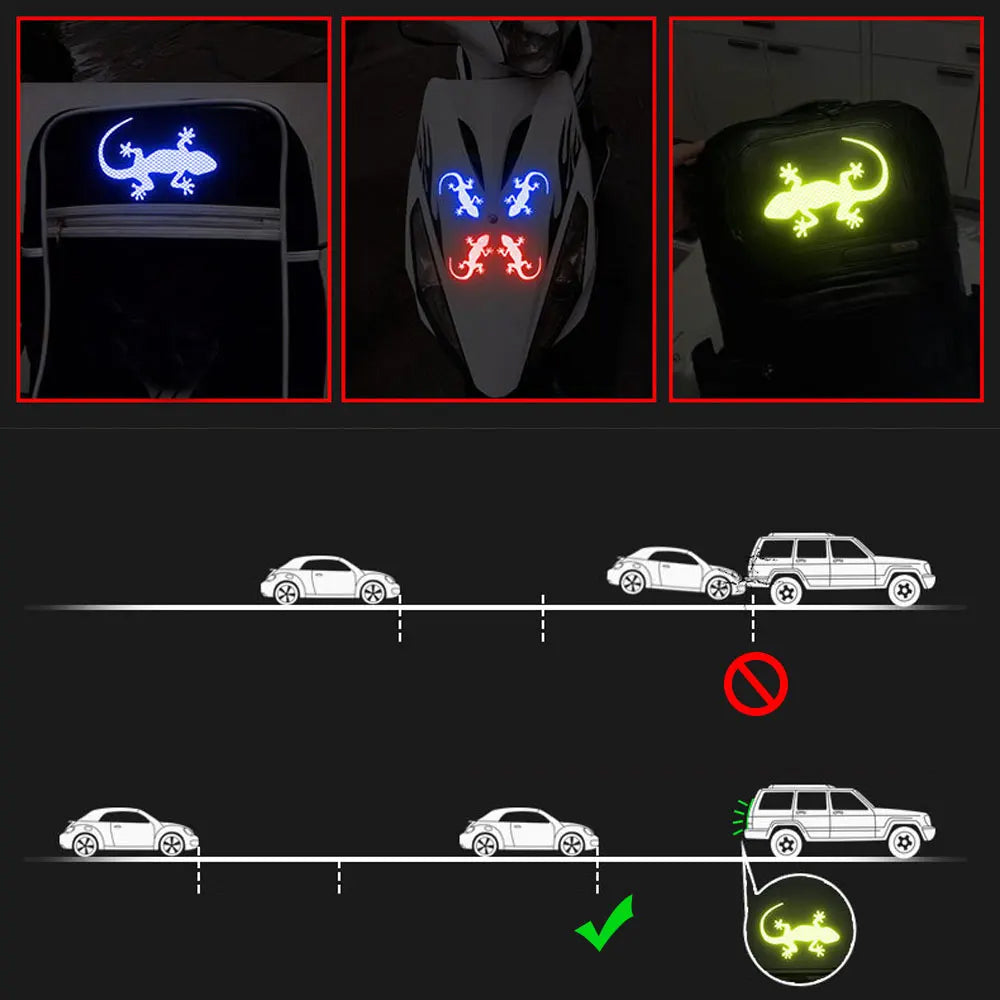 4 x Green Car Reflective Sticker Safety Warning Mark Gecko Reflective Tape