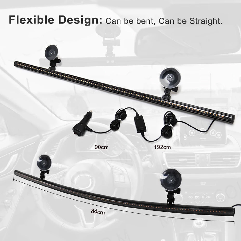 White Flexible Car Strobe Light Windshield Suction Mount 83CM Beacon Lamp