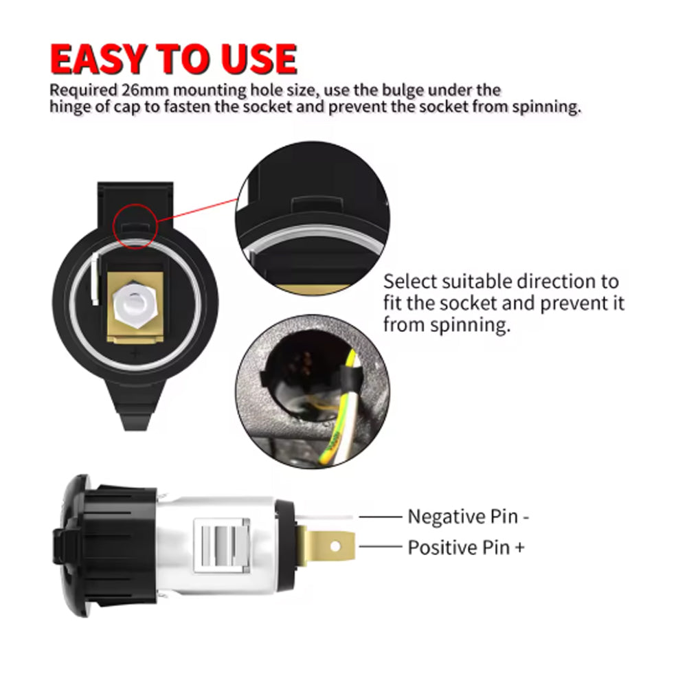 12V Car Cigarette Lighter Socket Female Power Adapter Plug Outlet with Cover