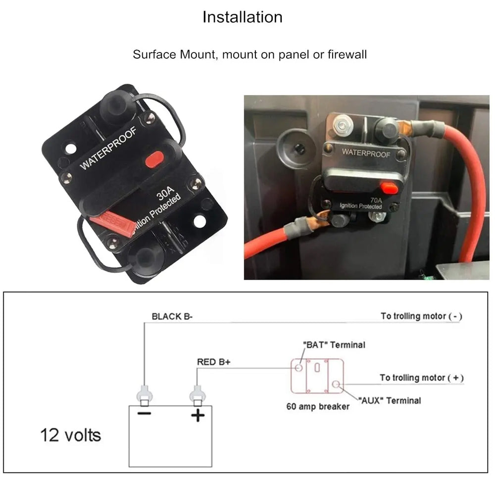 30A Circuit Breaker Manual Reset 12V 24V WaterProof for Car Truck Boat Marine