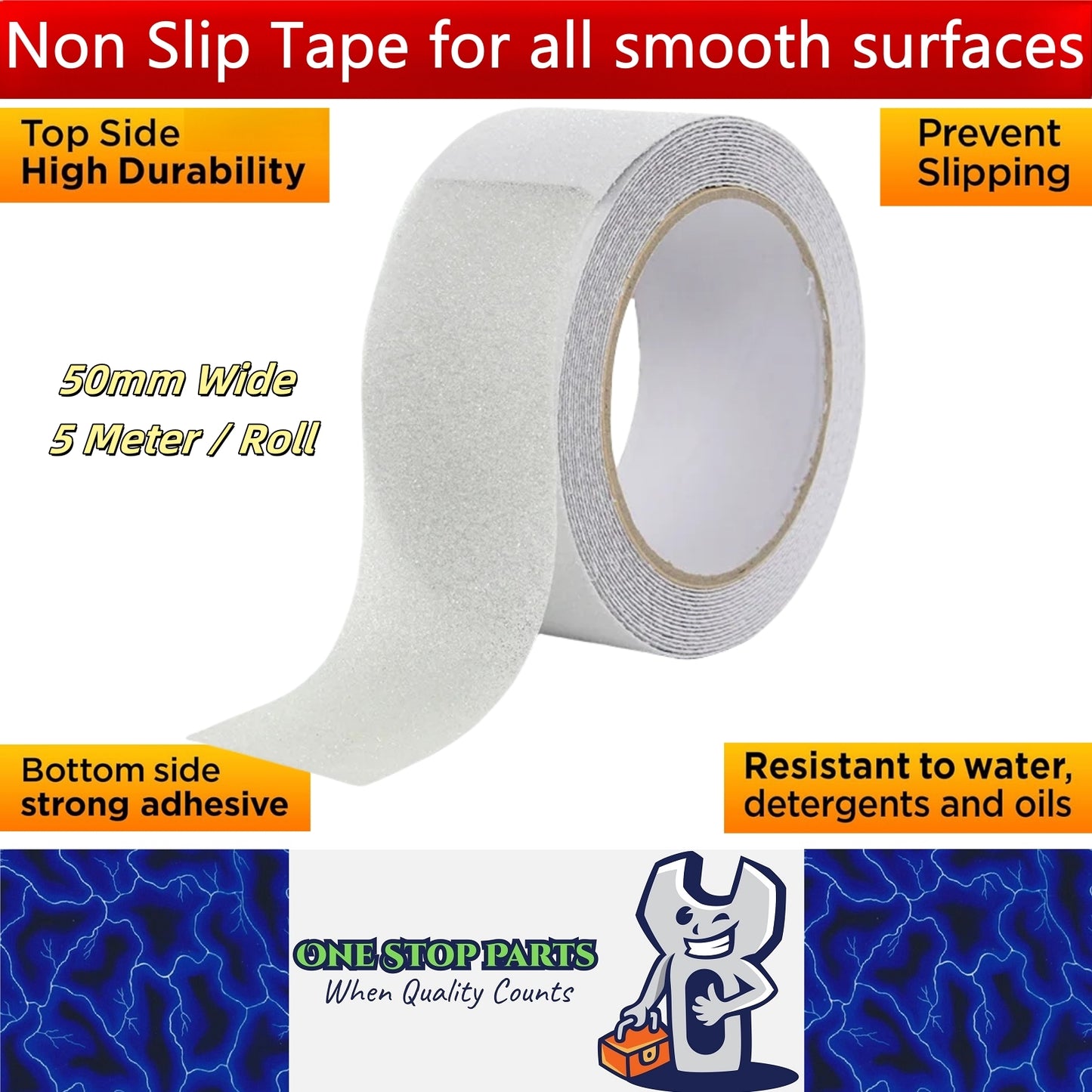 Non Slip Tape 50mm Wide x 5 Meter Roll Transparent Safety Anti Slip Tape 5M