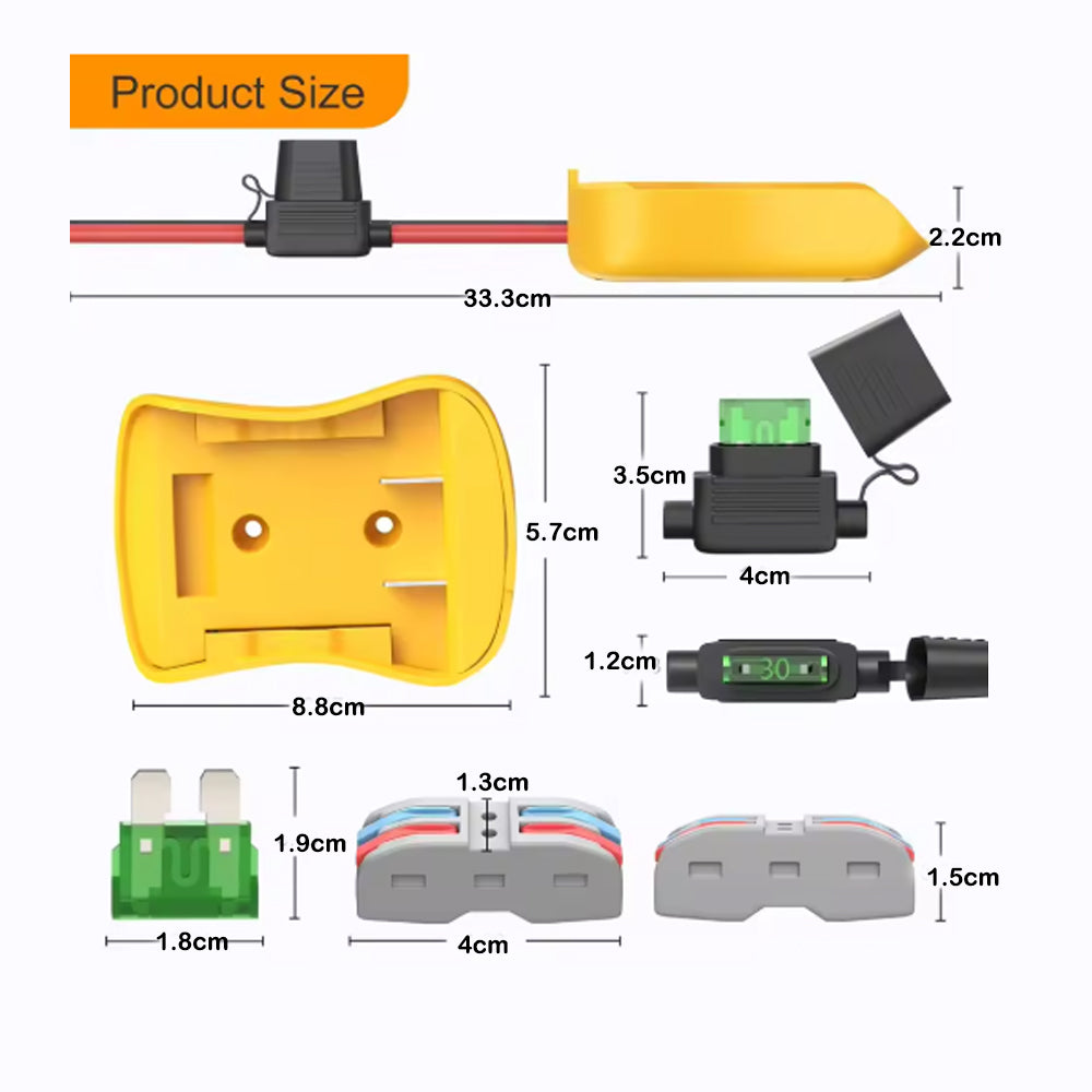 2x 20V Battery Adapter Dewalt Power Wheel Battery Converter with Fuse Connector