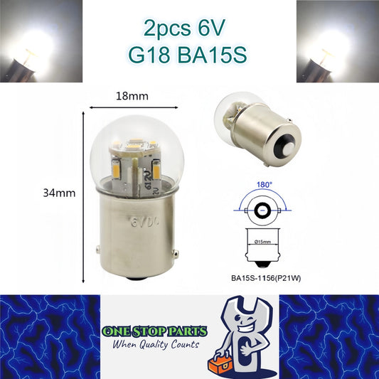 2 x Cool White G18 BA15S 1156 6V 12SMD 100LM LED Globes (2pcs)