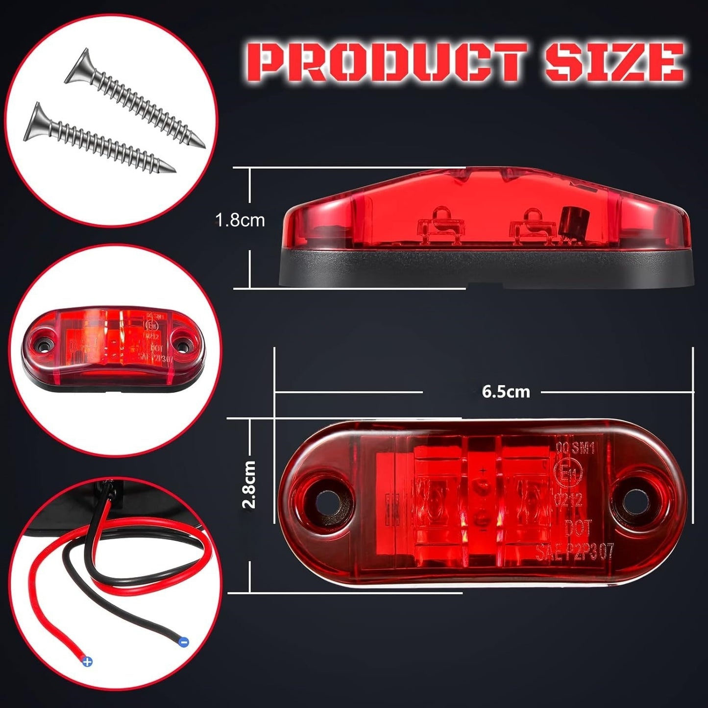 4 x Red Rear Marker Lamps ADR Compliant E Mark 12v/24v Multivolt (4pcs)