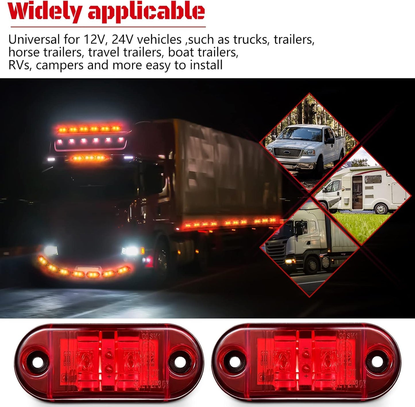 4 x Red Rear Marker Lamps ADR Compliant E Mark 12v/24v Multivolt (4pcs)