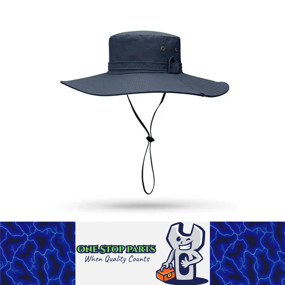 DarkBlue Men Anti-UV Sun Hat Wide Brim Mesh Panama Camping Hiking Fisherman Hat