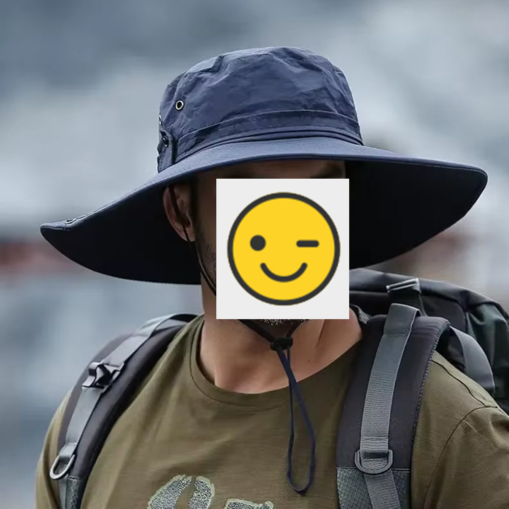 DarkBlue Men Anti-UV Sun Hat Wide Brim Mesh Panama Camping Hiking Fisherman Hat