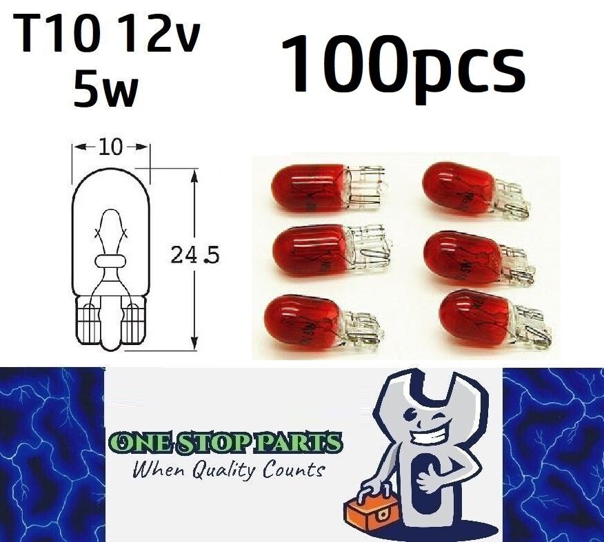 100 x T10 12v 5w Red Coated Incandescent Canbus Globes (100pcs)
