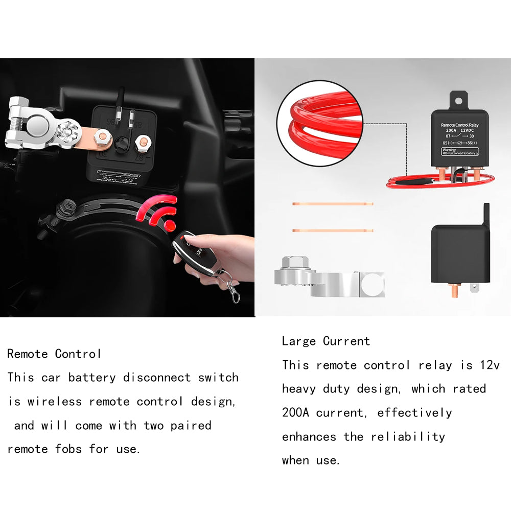 Battery Remote Control Switch 12V 200A Anti-Theft Cut off Isolator Relay Switch