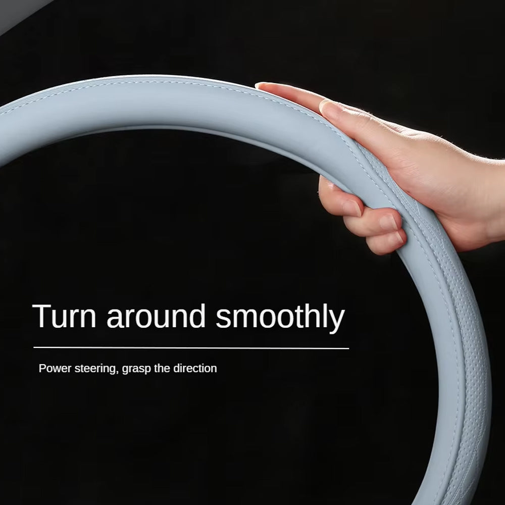 Napa Leather Car Steering Wheel Cover Universal 38cm Non-slip Breathable Black
