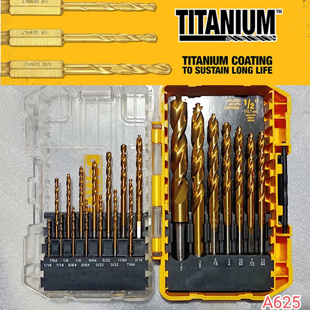DEWALT DW1361 Titanium Twist Drill Bit Woodworking Metal Drill Bits 21pcs Kit