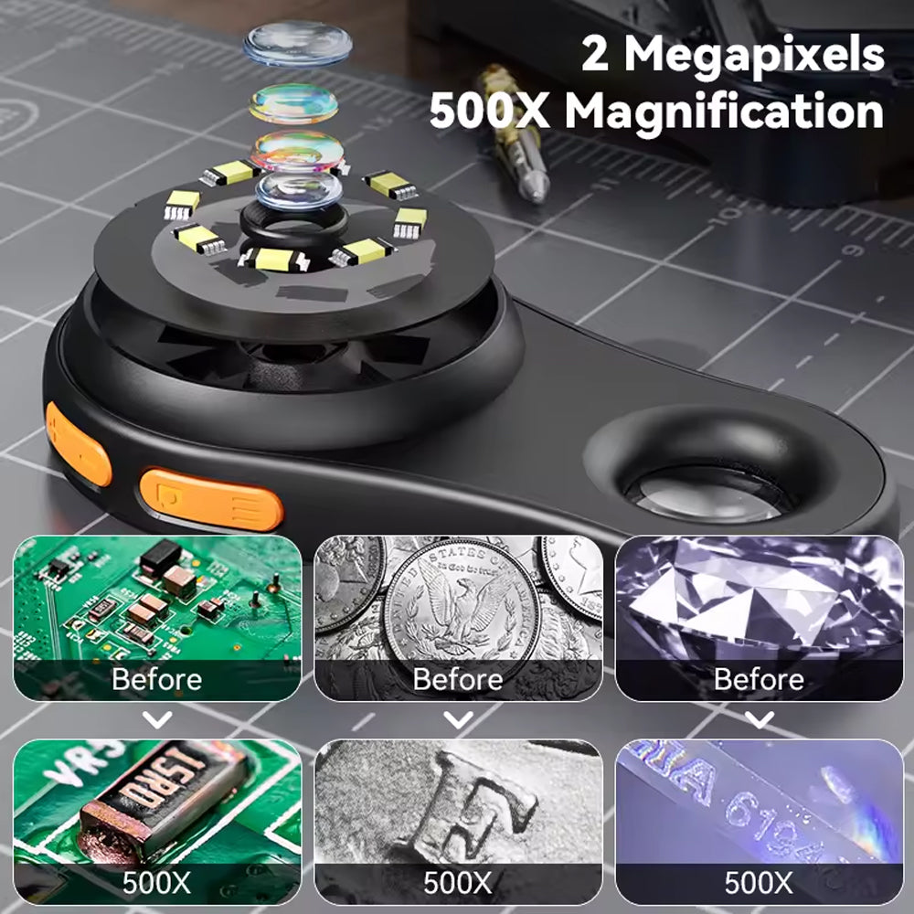 2 inch 500X Digital Microscope 1080P 8LEDs Electronic Repair Magnifying Glass