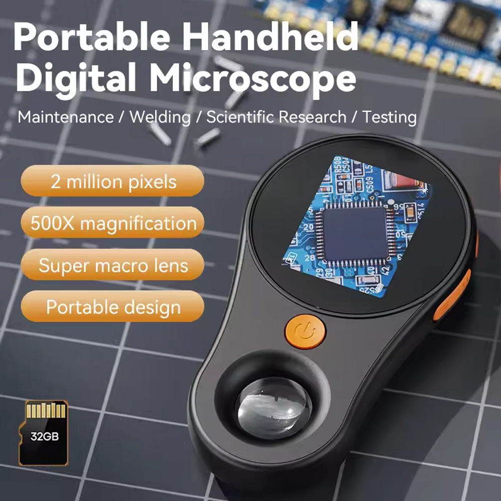 2 inch 500X Digital Microscope 1080P 8LEDs Electronic Repair Magnifying Glass