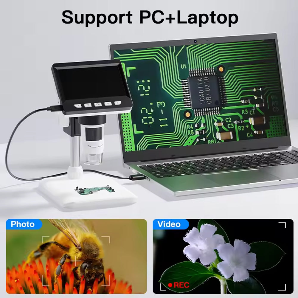 1000X Digital Microscope 4.3" IPS 1080P LED Coin Microscope Electronic Repair