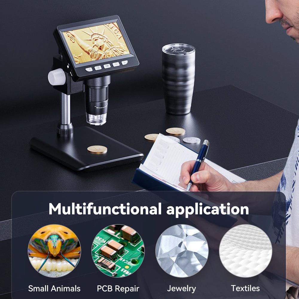 1000X Digital Microscope 4.3" IPS 1080P LED Coin Microscope Electronic Repair