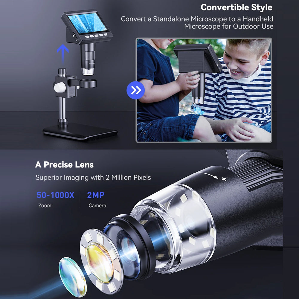 1000X Digital Microscope 4.3" IPS 1080P LED Coin Microscope Electronic Repair