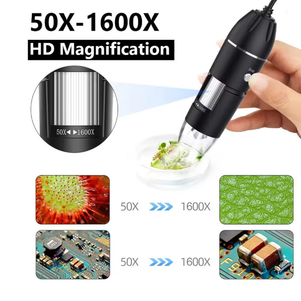 1600X Digital Microscope Pixel 1920*1080 LED Magnifier 3 in 1 Port for Soldering