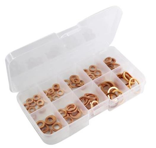 100 Copper Washer Gasket Nut And Bolt Set Flat Ring Seal Assortment Kit (100pcs)