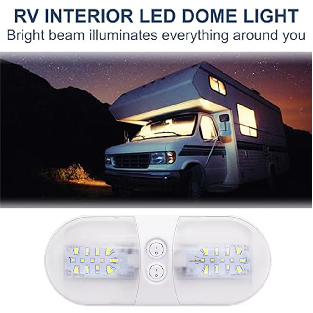 12v 48 Warm White LED Interior Dome Lamp with Double Switch for Caravan (1pc)