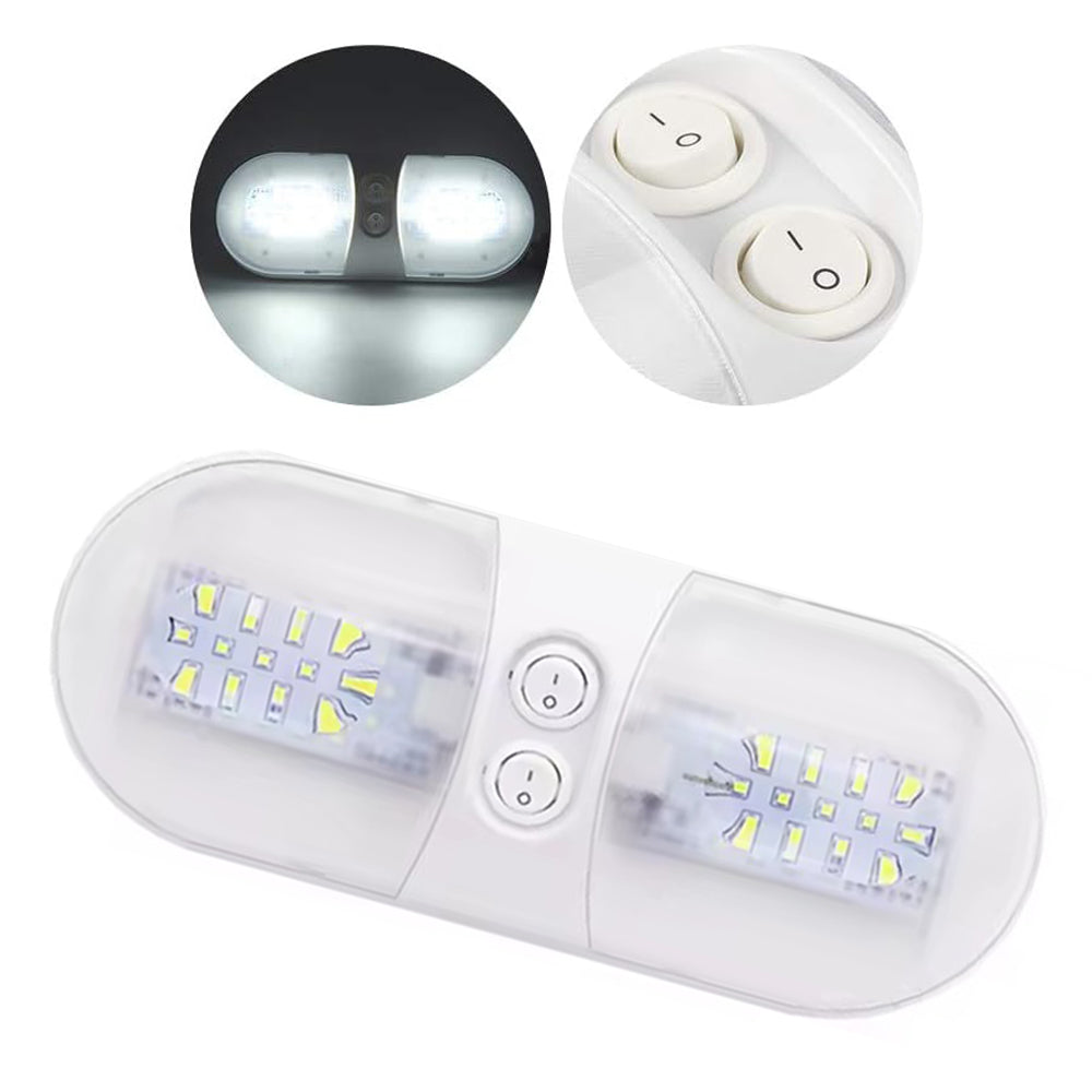12v 48 Warm White LED Interior Dome Lamp with Double Switch for Caravan (1pc)