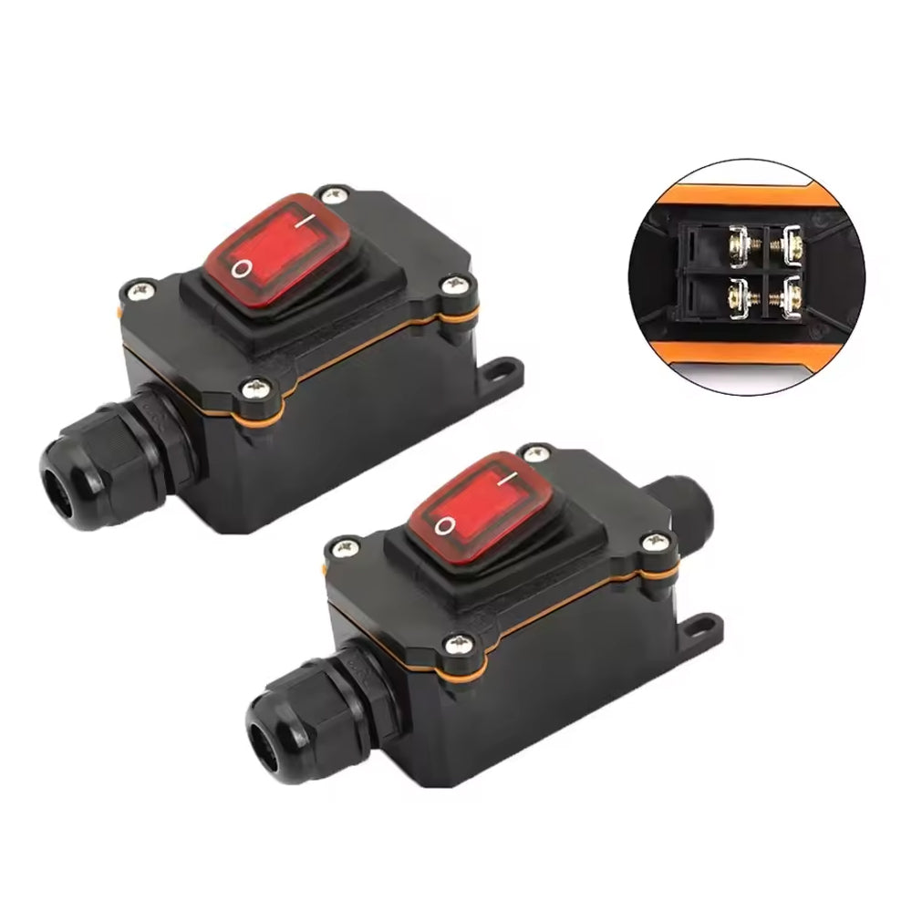Inline Rocker Switch 12V-24V 20A DPST On/Off 2 Sides Waterproof Junction Box