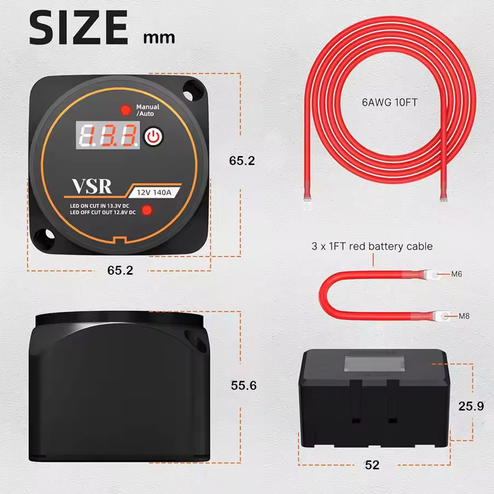 Dual Battery Isolator Kit with Voltage Sensitive Relay Ternimal Cable FuseHolder