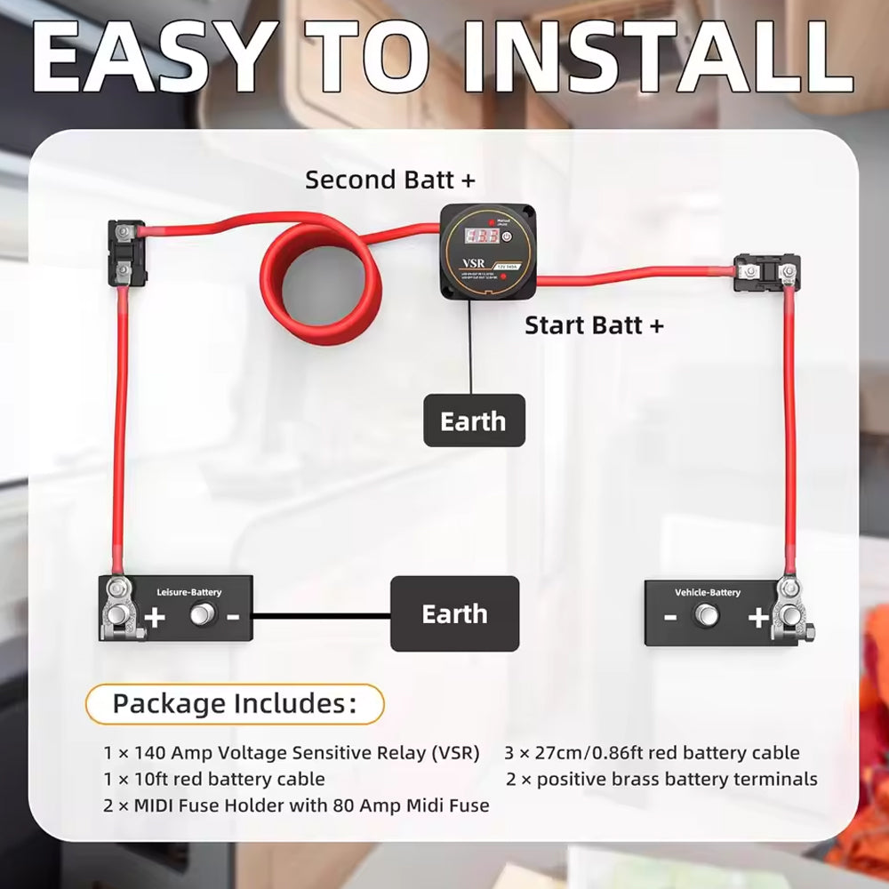Dual Battery Isolator Kit with Voltage Sensitive Relay Ternimal Cable FuseHolder