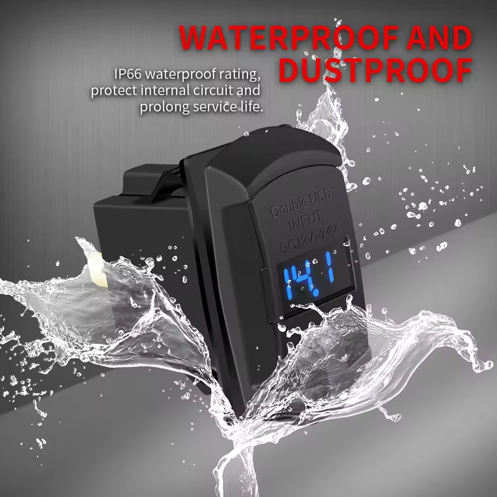Dual USB Charger Port Red LED Voltmeter for Rocker Switch Panel on Boat RV Car