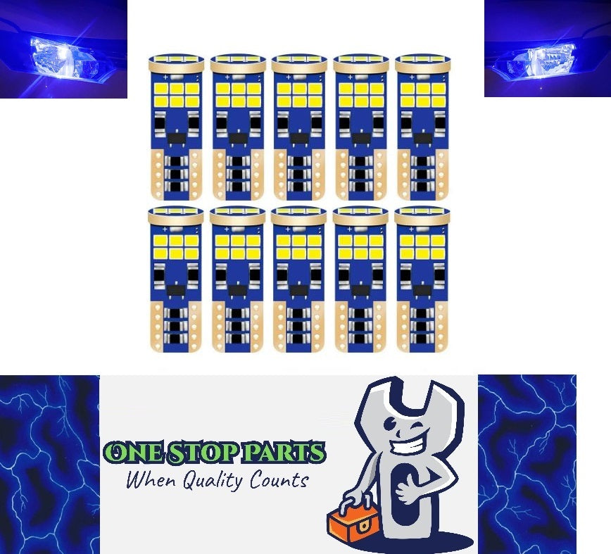 10 x BLUE T10 Super Bright Canbus 18smd 400 Lumens Non Polarity (10pcs)