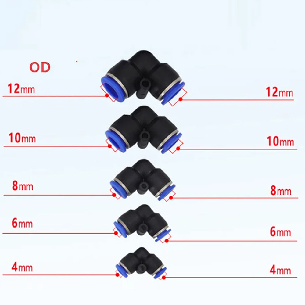 100 x PV10 Elbow Air Pneumatic Connectors OD10mm Hose L Type 2 Way Fittings