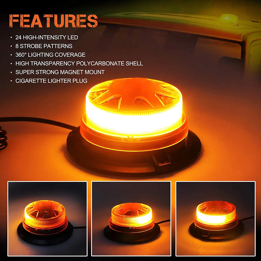 Amber LED Emergency Strobe Light Magnetic Roof Flashing Beacon Warning Light